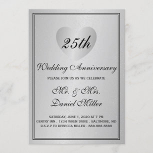 25. Hochzeitstag Silver Glam Herz Einladung