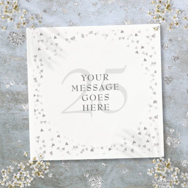 25. Hochzeitstag Silver Hearts Confetti Serviette (25th Wedding Anniversary Silver Hearts Confetti Napkins)