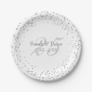 25. Hochzeitstag Silver Stardust Confetti Pappteller