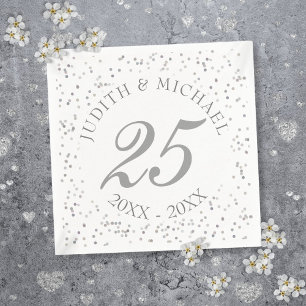 25. Hochzeitstag Silver Stardust Confetti Serviette
