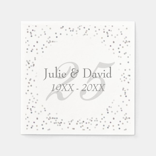25. Hochzeitstag Silver Stardust Confetti Serviette (Vorderseite)