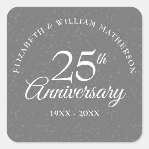25. Hochzeitstag Silver Stardust Quadratischer Aufkleber