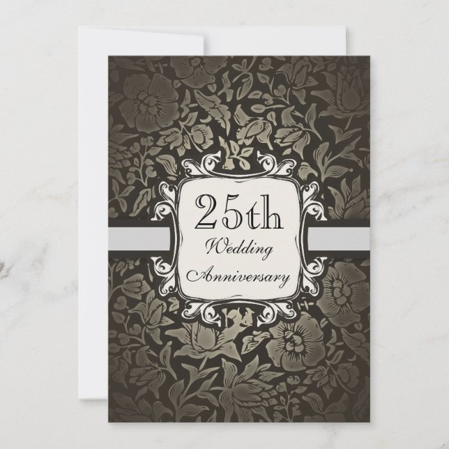 25. Hochzeitstag Vintage Damaskus-Einladung Einladung (Vorderseite)