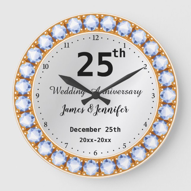 25. Individuelle Name zum Hochzeitstag Große Wanduhr (Vorderseite)