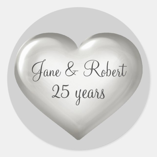 25 Jahre Silberglass Herz Silber Jubiläum Runder Aufkleber (Vorderseite)
