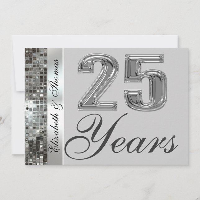 25 Jahre Silberner Jahrestag Elegante Einladung (Vorderseite)