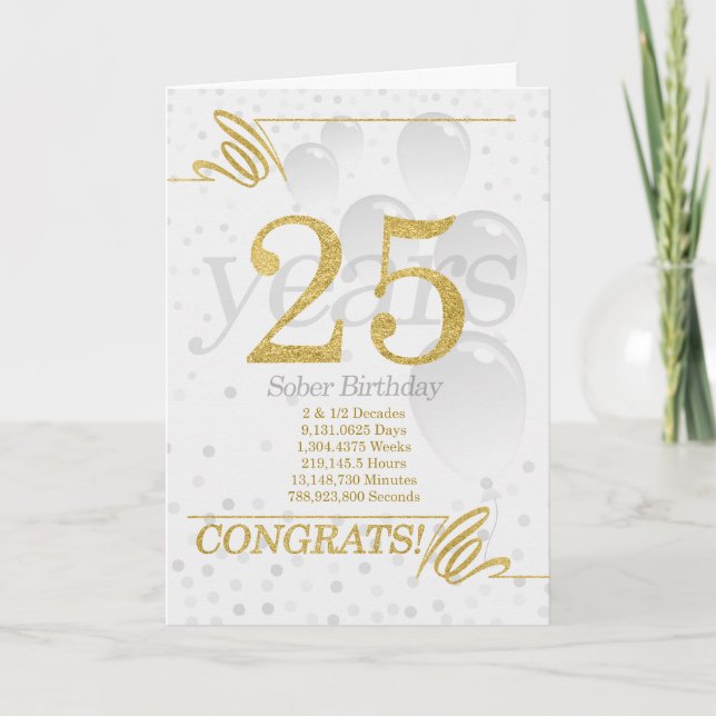 25 Jahre Sober Birthday Imitate Gold Glitzer Karte (Vorderseite)