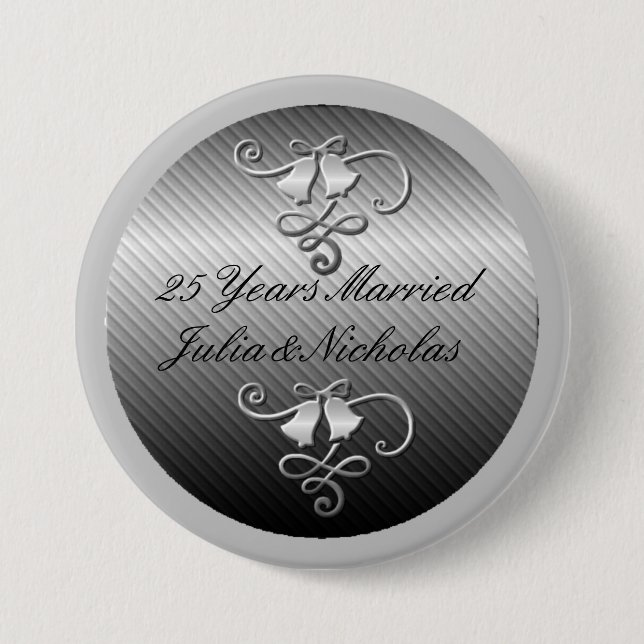 25 Jahre Verheirateter Silber-Personalisiert-Butto Button (Vorderseite)