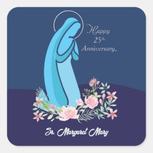 25. Jahrestag des religiösen Lebens Nun Pink Blume Quadratischer Aufkleber