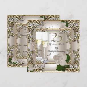 25. Jahrestag Hochzeit Creme Gold Rose Silver Einladung