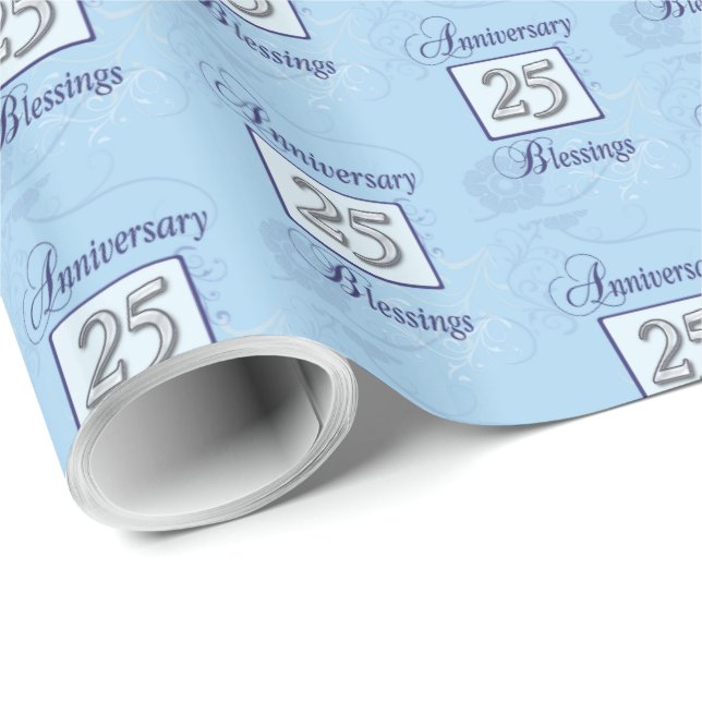 25. Jahrestag in Blau und Silber Geschenkpapier (Rolleneckpunkt)