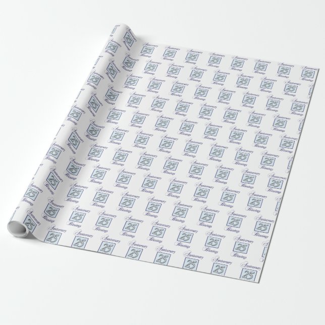 25. Jahrestag in Blau und Silber Geschenkpapier (Ungerollt)