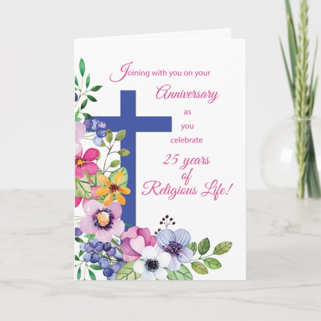 25. Jahrestag Nun religiöses Leben Kreuz, Blume Karte (Vorderseite)