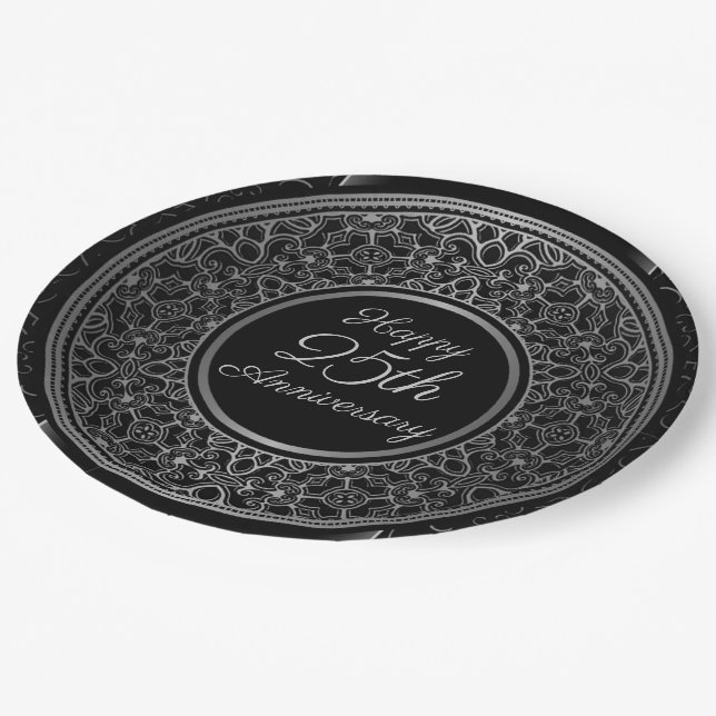 25. Jahrestag Silver Medallion Papier Teller (Schrägansicht)