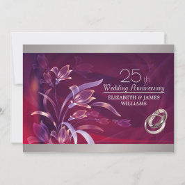 25-jähriges Floral Burgundy Silver Einladung