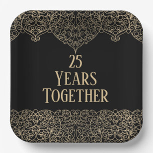 25-jähriges Goldene Lace auf Black Paper-Tellern Pappteller