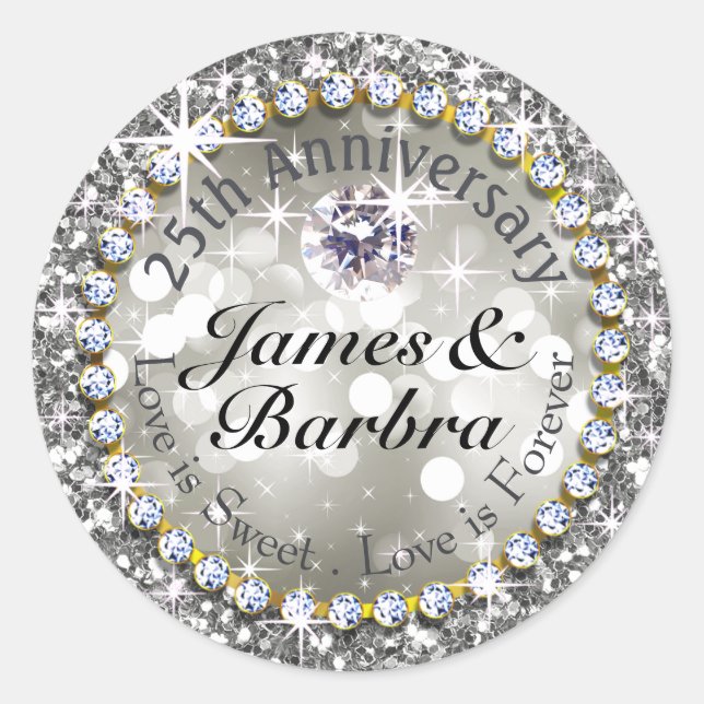 25-jähriges Jubiläum Glitzy Diamond Bling | Silber Runder Aufkleber (Vorderseite)