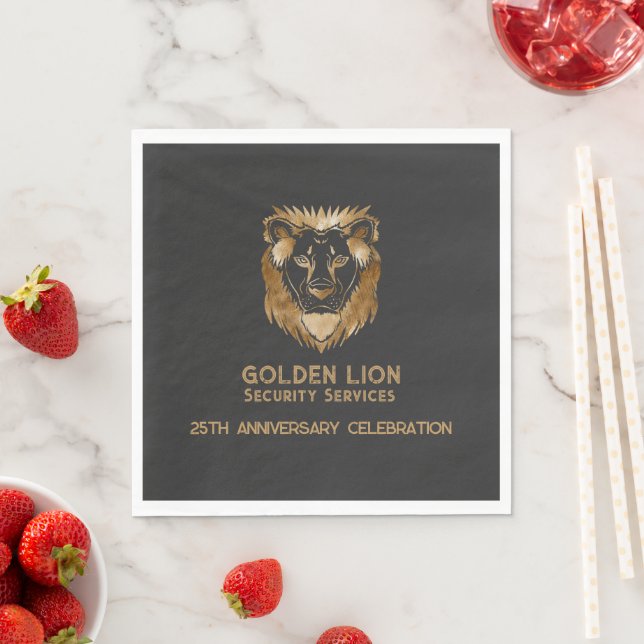 25-jähriges Luxe Black Gold Lion Business-Logo Serviette (Beispiel)