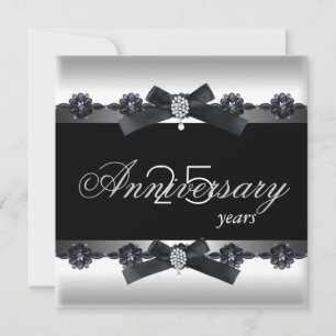 25-jähriges Party Silver Schwarz-weiß Diamond Einladung