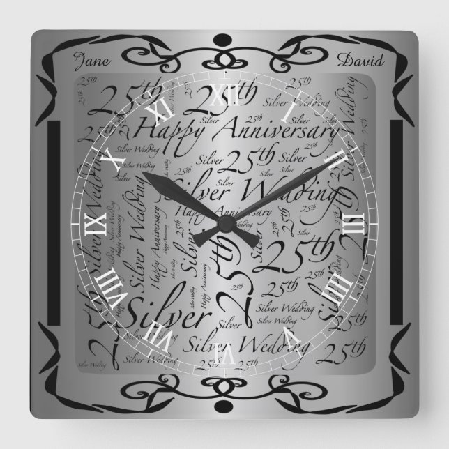 25-jähriges Word Art Graphic Quadratische Wanduhr (Vorderseite)