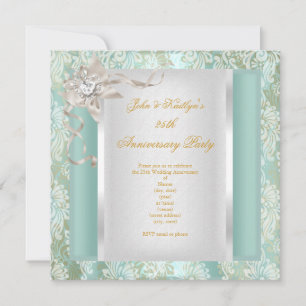 25. Jubiläum Aquamarin Damask Silver White 2 Einladung