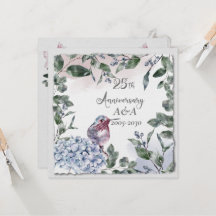 25. Jubiläum Aquarellfarbe Rosa Blume und Vögel
