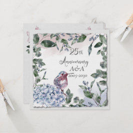 25. Jubiläum Aquarellfarbe Rosa Blume und Vögel Einladung