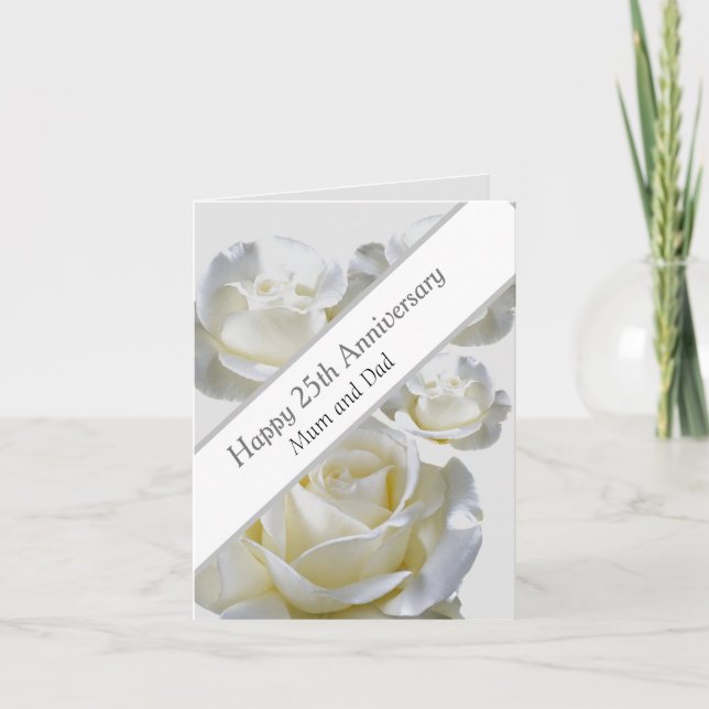 25. Jubiläum bearbeitbare Silver Rose Karte (Vorderseite)