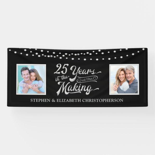 25. Jubiläum Dann und Jetzt Fotos | Schwarzes Silb Banner (Horizontal)