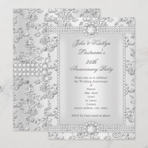 25. Jubiläum Diamond Rose Damask Silver lang Einladung