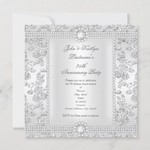 25. Jubiläum Diamond Rose Damask Silver White Einladung