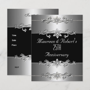 25. Jubiläum Einladung Elegant Black Silver 3