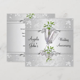 25. Jubiläum Elegant Silver White Floral Einladung