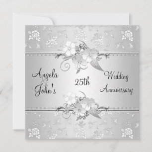 25. Jubiläum Elegant Silver White Floral Einladung