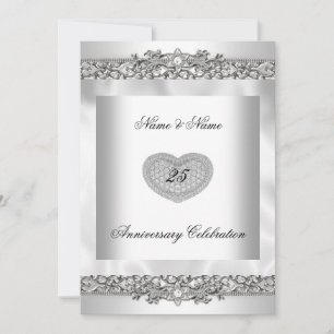 25. Jubiläum Elegant White Silver Heart Lace 3 Einladung