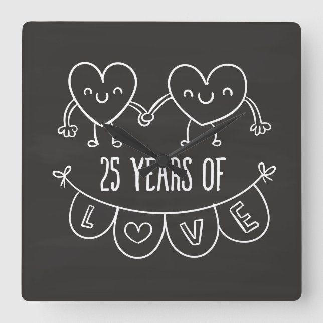 25. Jubiläum Geschenk Chalk Herz Quadratische Wanduhr (Vorderseite)