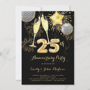 25. Jubiläum Goldene schwarze Ballons Champagner Einladung