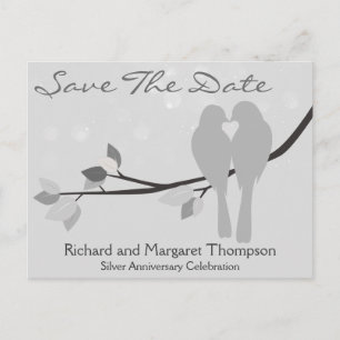25. Jubiläum Lovebirds Save the Date Ankündigungspostkarte