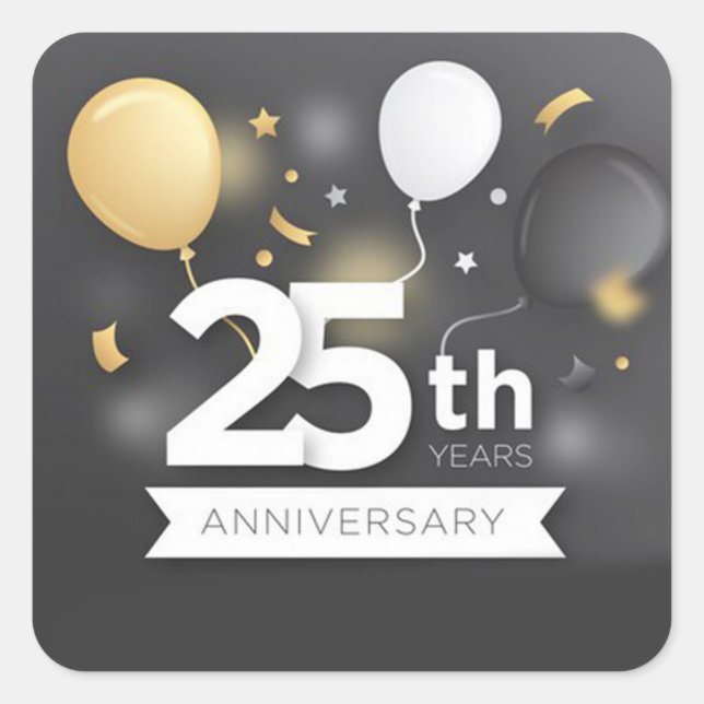 25. Jubiläum mit den Balloons Quadratischer Aufkleber (Vorderseite)