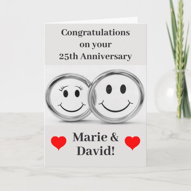 25. Jubiläum Niedliche Silver Wedding Rings Karte (Vorderseite)