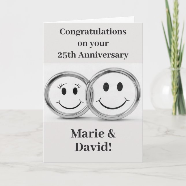 25. Jubiläum Niedliche Silver Wedding Rings Karte (Vorderseite)
