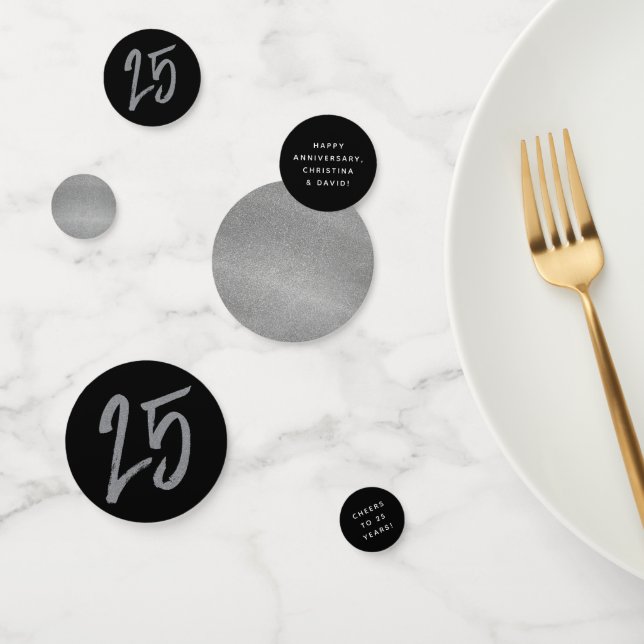 25. Jubiläum Party schwarz Silber personalisiert Konfetti (Gruppe)