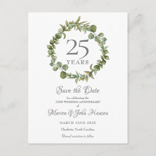 25. Jubiläum Save-the-Date-Kranz aus Grünpflanzen Ankündigungspostkarte
