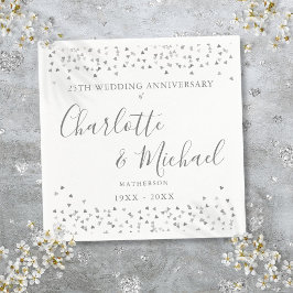 25. Jubiläum Signatur Silver Hearts Confetti Serviette