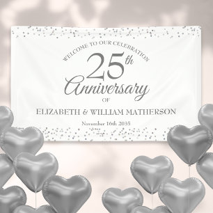 25. Jubiläum Silber Stardust Konfetti Willkommen Banner