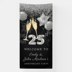25. Jubiläum Silver Glitzer Confetti Willkommen Banner