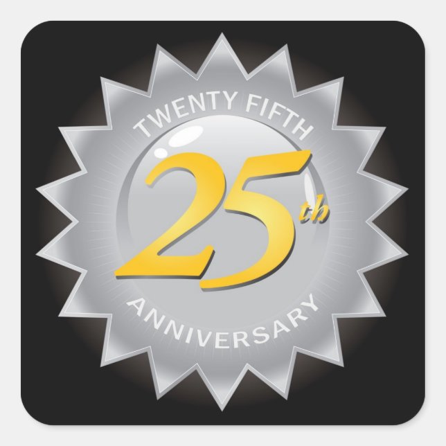 25. Jubiläum Silver Siegel Quadratischer Aufkleber (Vorderseite)