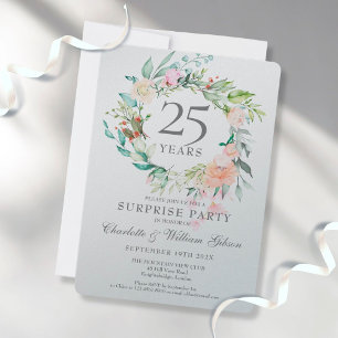 25. Jubiläum Überraschung Party Floral Metallic Einladung