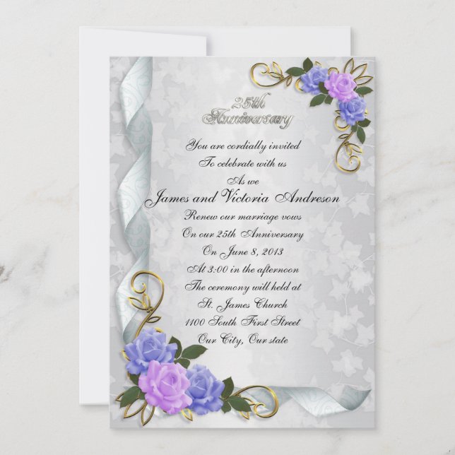 25. Jubiläum Verlängerung Lavender & Blue Rose Einladung (Vorderseite)