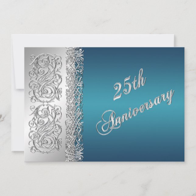 25. Jubiläum Verzierte Silver Scrolls mit Aquamari Einladung (Vorderseite)